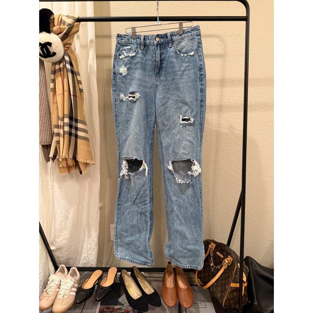 Flying Monkey Distressed High Waisted Straight Leg Jeans Light Wash F5312 27